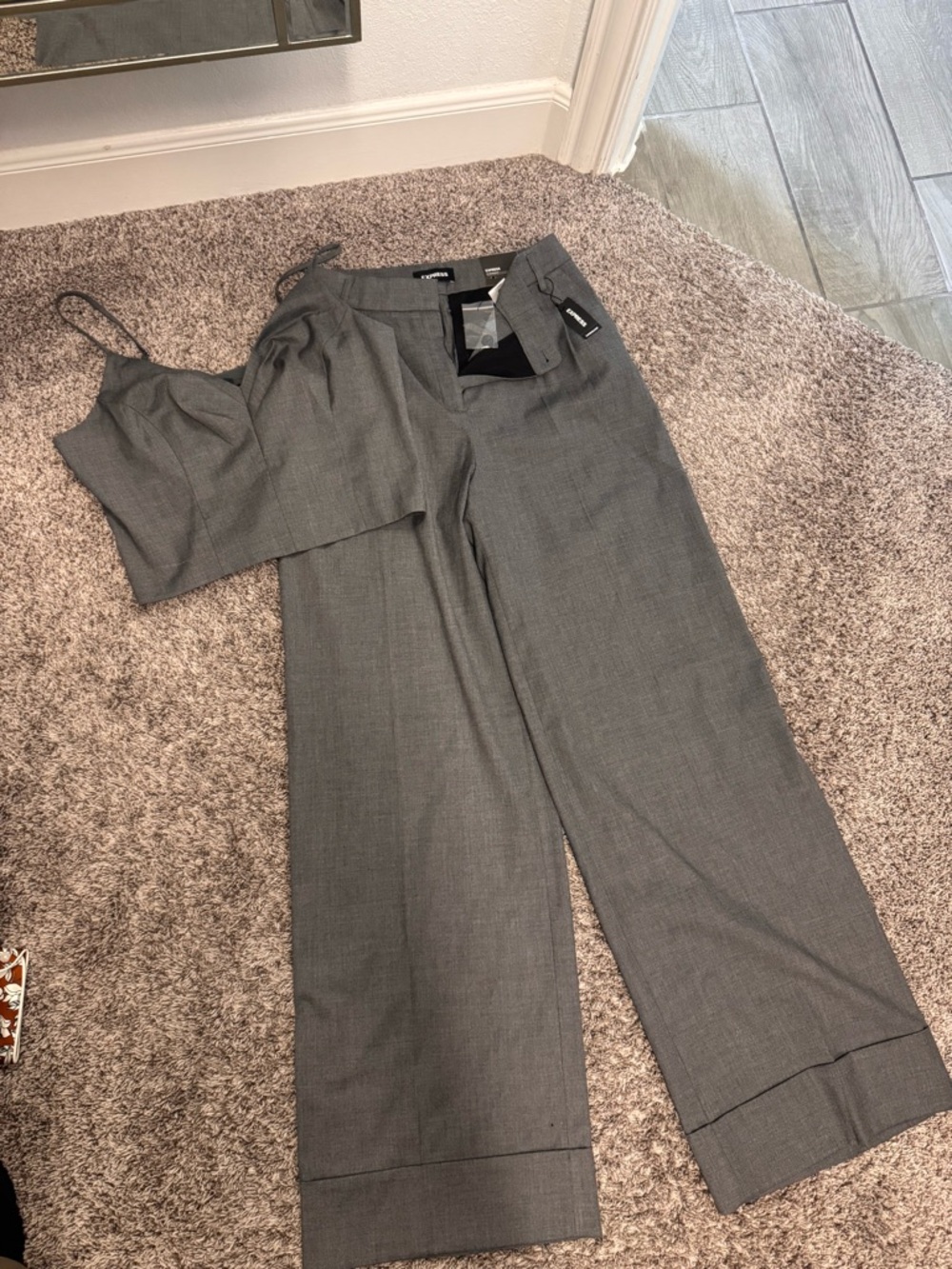 Express Women's Top and Wide-Leg Gray Dress Pants